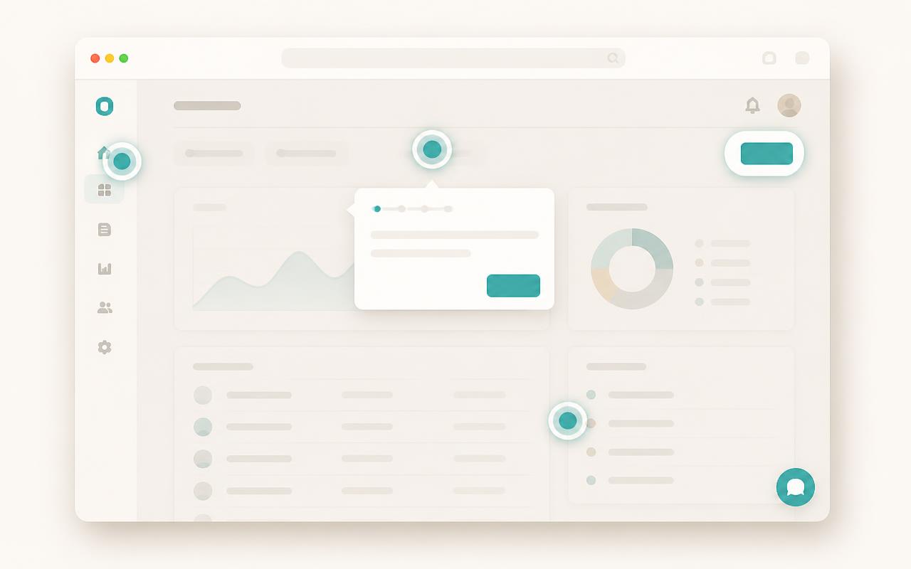 Interactive product tour with guided steps and highlighted hotspots